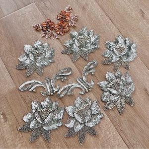 Vintage NEW 9 PCs Large Floral Beaded‎ Sequined Sew On Applique Craft Patch